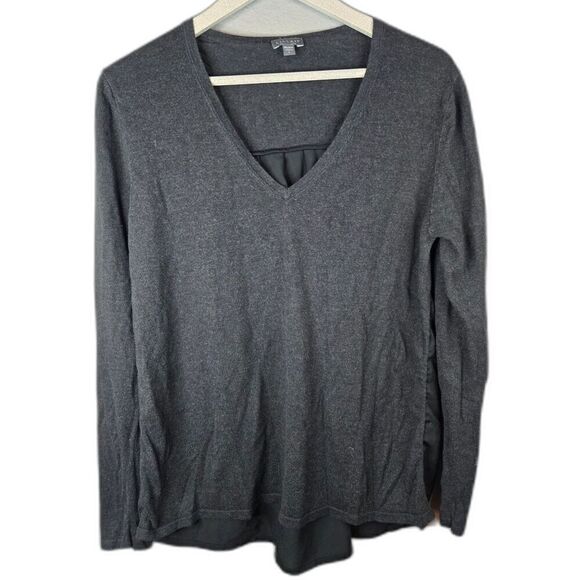 Lilla P Tops - Lilla P Women's Gray Mixed Media Long Sleeve V-Neck Top Size Large